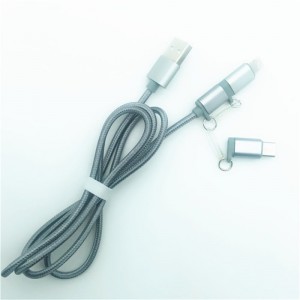 KPS-1002CB 3 σε 1 Υψηλής ποιότητας 1M 2α OD3.5MM πλεγμένο καλώδιο USB φορτισμένο με νάιλον