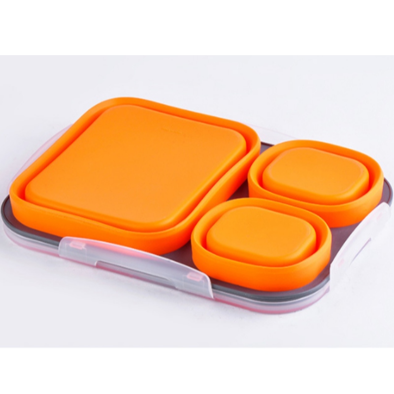 Σιλικόνης κουτί με γεύμα διπλό στρώμα κουτί για το μεσημεριανό γεύμα σιλικόνης φρέσκο ​​κουτί για τα παιδιά μεσημεριανό γεύμα αναδίπλωσης