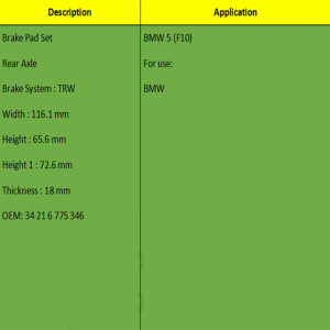 Τακάκια φρένων (OE: 34 21 6 775 346)