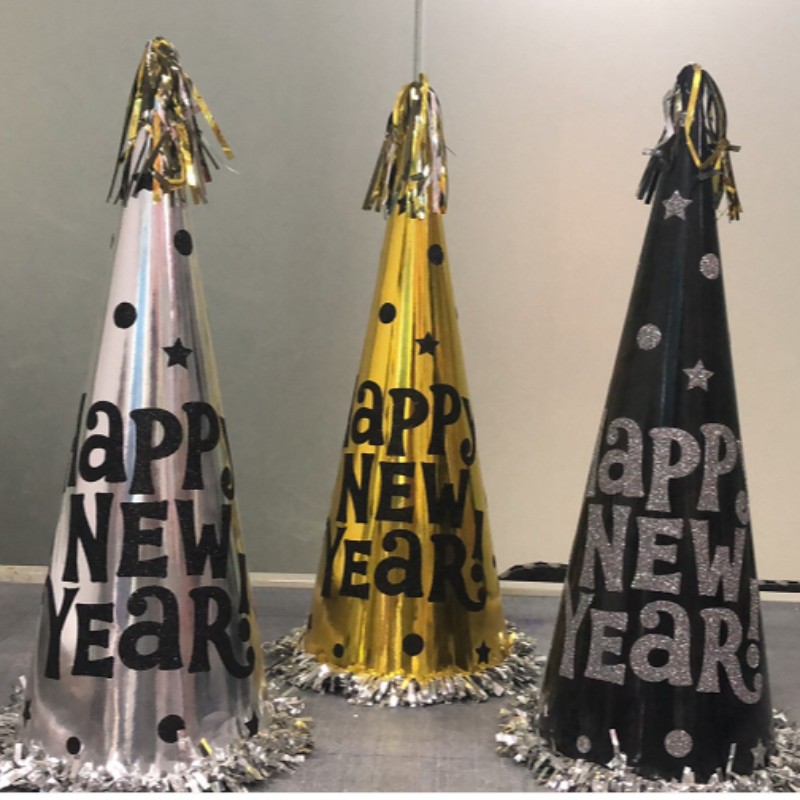 Ευτυχισμένο το Νέο Έτος με το Fried Cone Hats Paper με το Glitter