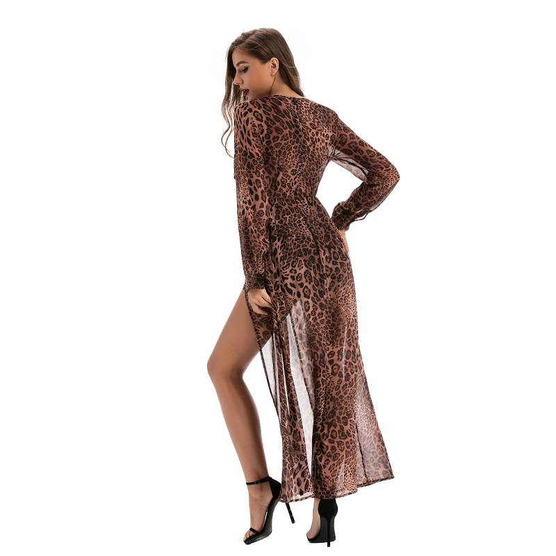 Σέξυ λεοπάρδαλη εκτύπωση κομψή φορεσιά γυναικεία φορεσιά σιφόν