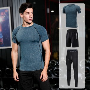 FDMM003-3 Κοστούμι ανδρικής Fitness, T-shirt + Loose Shorts + Σφιχτά παντελόνια για τρέξιμο