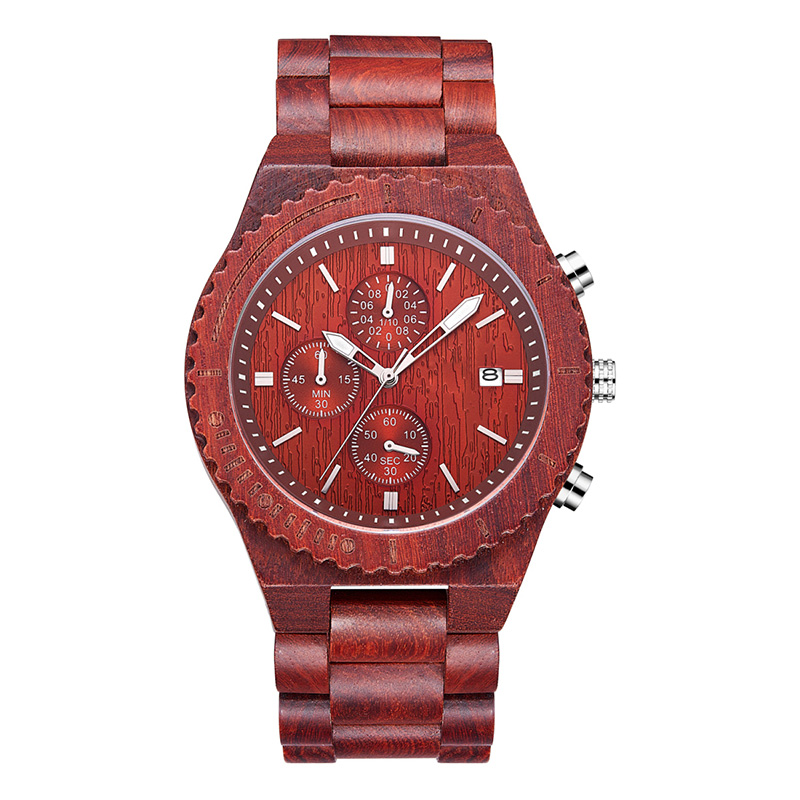 Κόκκινο σανδαλόξυλο αδιάβροχο ρολόι με ημερομηνία εμφάνιση ρολόγια μόδας χαλαζία