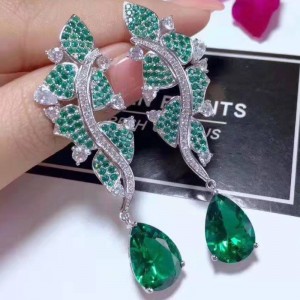 925 STERLING ΑΣΗΜΕΝΙΟ ΣΥΝΘΕΤΙΚΟ EMERALD ΦΥΛΛΟ CUBIC ZIRCONIA ΓΥΝΑΙΚΕΣ ΣΚΟΥΛΑΡΙΚΙΑ ΣΚΟΥΛΑΡΙΚΙΑ