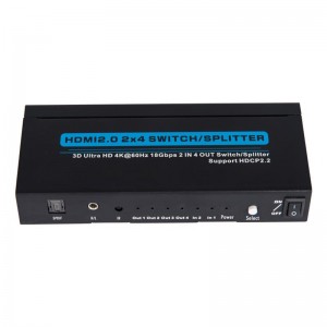 V2.0 HDMI 2x4 Διακόπτης \/ Splitter Υποστήριξη 3D Ultra HD 4Kx2K @ 60Hz HDCP2.2