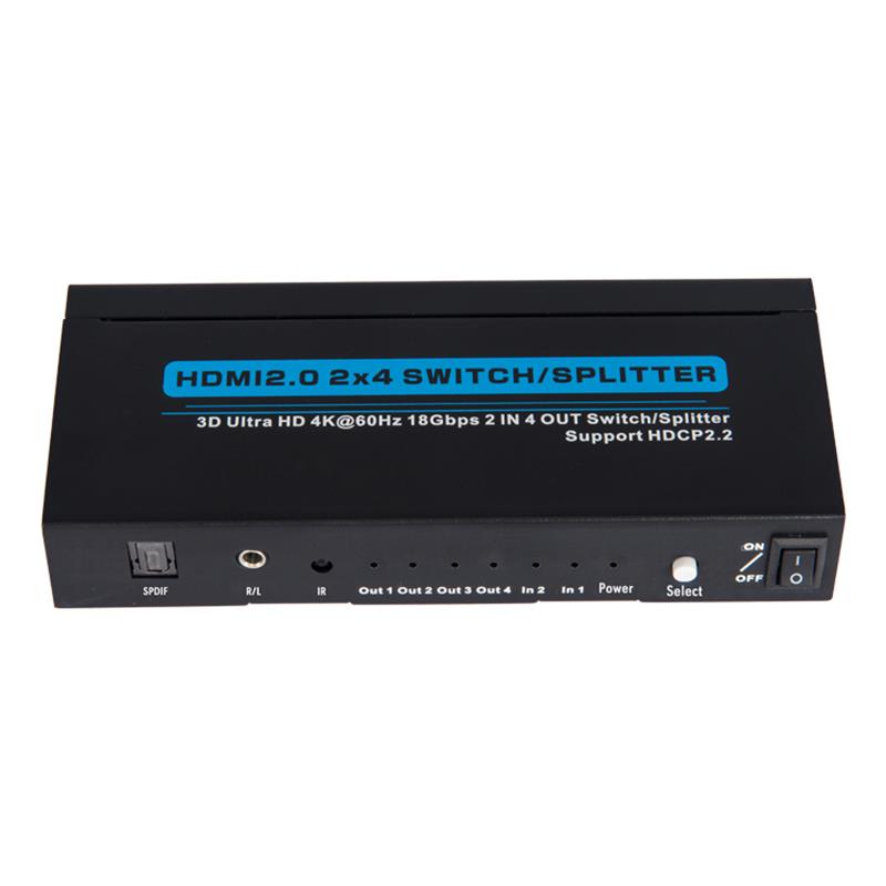 V2.0 HDMI 2x4 Διακόπτης / Splitter Υποστήριξη 3D Ultra HD 4Kx2K @ 60Hz HDCP2.2