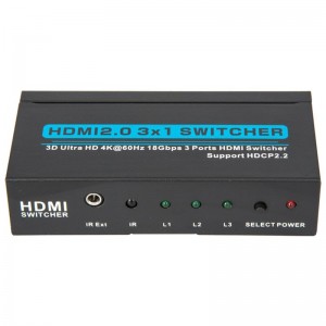 V2.0 HDMI 3x1 Switcher Υποστήριξη 3D Ultra HD 4Kx2K @ 60Hz HDCP2.2