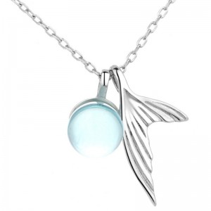 Γοργόνα πολύτιμος λίθος κρεμαστό κόσμημα μπλε κολιέ από ασήμι 925