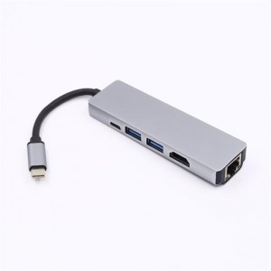 5-σε-1 USB τύπου C σε HDMI + LAN (1000M) + USB 3.0x2 + προσαρμογέα τύπου C Hub