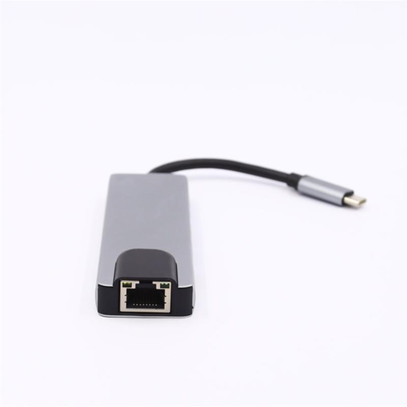 5-σε-1 USB τύπου C σε HDMI + LAN (1000M) + USB 3.0x2 + προσαρμογέα τύπου C Hub