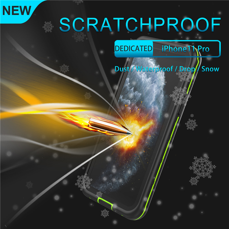 Υποβρύχιο αδιάβροχο περίβλημα για τηλέφωνο iphone 11 pro αδιάβροχο (μαύρο) με διαφανές πίσω κάλυμμα