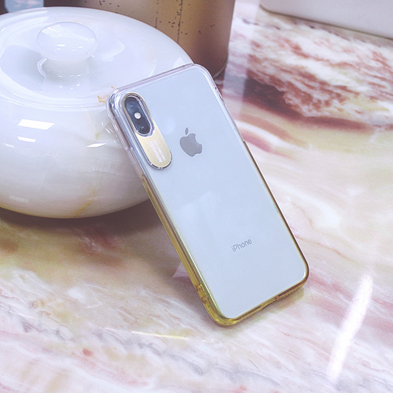 Χρώμα σταδιακά μεταβαλλόμενη ακουστική θήκη κινητού τηλεφώνου για iPhone X / XS με μεταλλικό προστατευτικό κάμερας