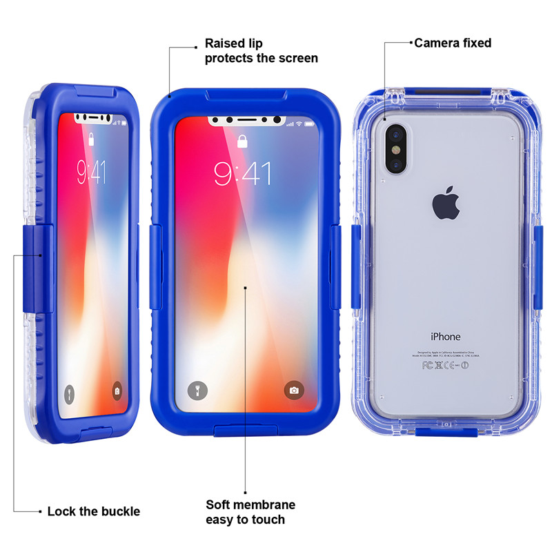 IP68 iphone case καλύτερη αδιάβροχη θήκη τηλεφώνου για την αδιάβροχη θήκη iphone XS (Blue)