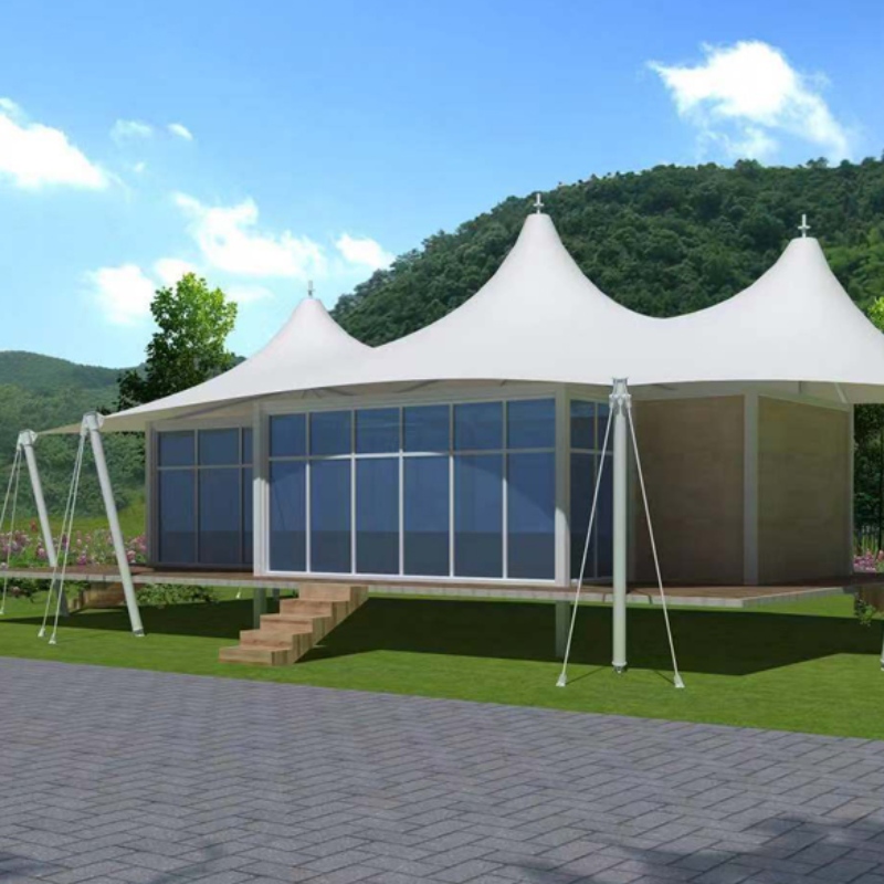 Prefab House Three Peaks Shape 2 Bedroom PVDF αδιάβροχο Fabric Resort Hotel Tent
