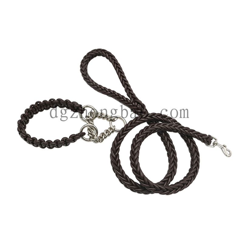 Σκούρο καφέ πλεκτό δερμάτινο λουρί για κατοικίδια