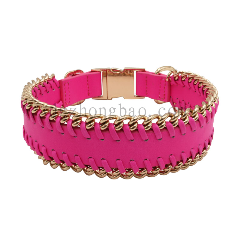 Pet δέρματος κολάρο σκυλί + αλυσίδα βολική πόρπη ξεκλειδώσετε