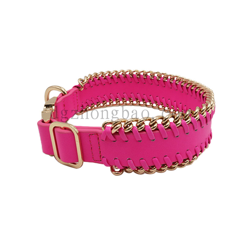 Pet δέρματος κολάρο σκυλί + αλυσίδα βολική πόρπη ξεκλειδώσετε
