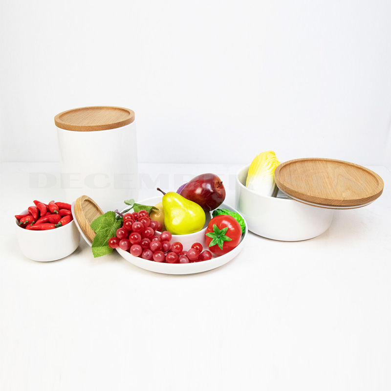 Χονδρικό κεραμικό με εξαρτήματα κουζίνας με καπάκι ξύλου