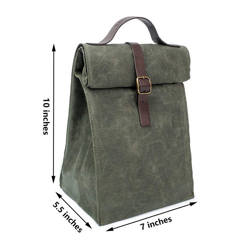 SGC29 Προσαρμοσμένο Easy Carry Ταξίδι Vintage Design Μονωμένο κερωμένο καμβά Μεσημεριανό τσάντα Tote Επαναχρησιμοποιήσιμη τσάντα σάντουιτς Θερμικός ψύκτης