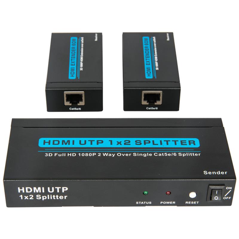 2 θύρες UTP HDMI 1x2 Splitter Over Single Cat5e \/ 6 Με 2 δέκτες έως 60m