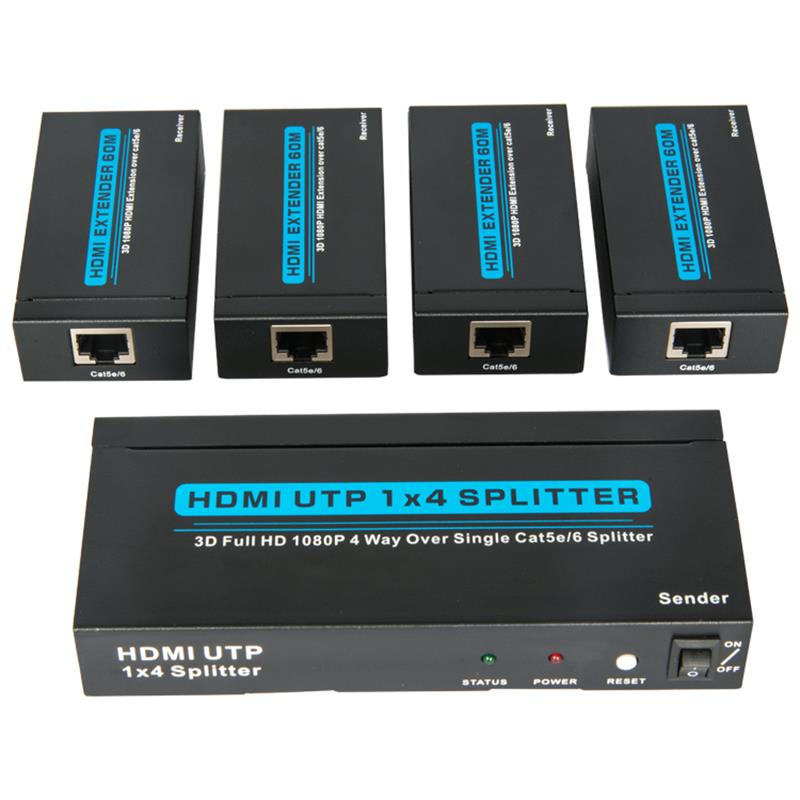 4 θύρες HDMI UTP 1x4 Splitter Over Single Cat5e / 6 Με 4 δέκτες έως 60m