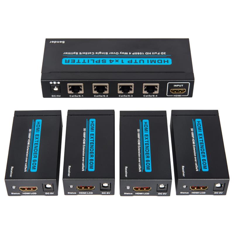 4 θύρες HDMI UTP 1x4 Splitter Over Single Cat5e \/ 6 Με 4 δέκτες έως 60m
