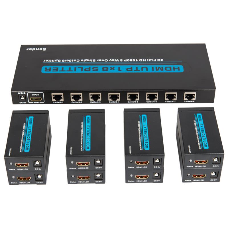 8 θύρες HDMI UTP 1x8 Splitter Over Single Cat5e \/ 6 Με 8 δέκτες έως 60m