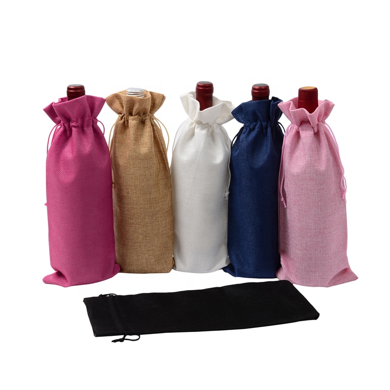 SGS53 Rustic Jute Burlap Wine Bags Drawstring Wine Bottle καλύπτει τις συσκευασίες αμπελοοινικού πακέτου για επαναπατρισμένη συσκευασία εμφιάλωσης