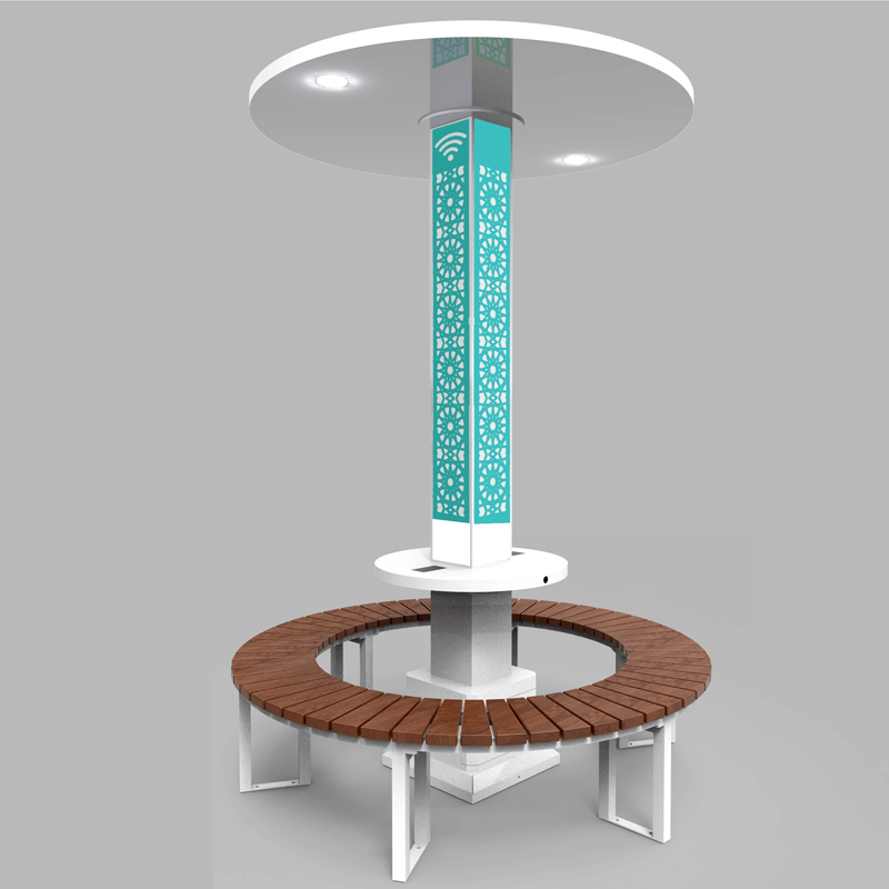 Solar Powered Smart Park Wooden Bench με Αυτόματο Μουσουλμανικό ρολόι προσευχής AZAN Preaer alarm Μουσουλμανικό ρολόι