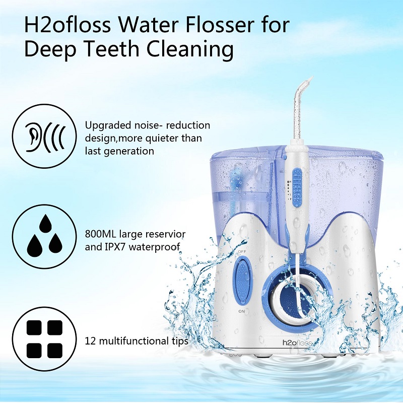 H2ofloss Dental Flosser για καθαρισμό δοντιών με 12 πολυλειτουργικές συμβουλές & 800ml, επαγγελματικό πάτωμα στοματικό πότισμα για ήπιο σχεδια...