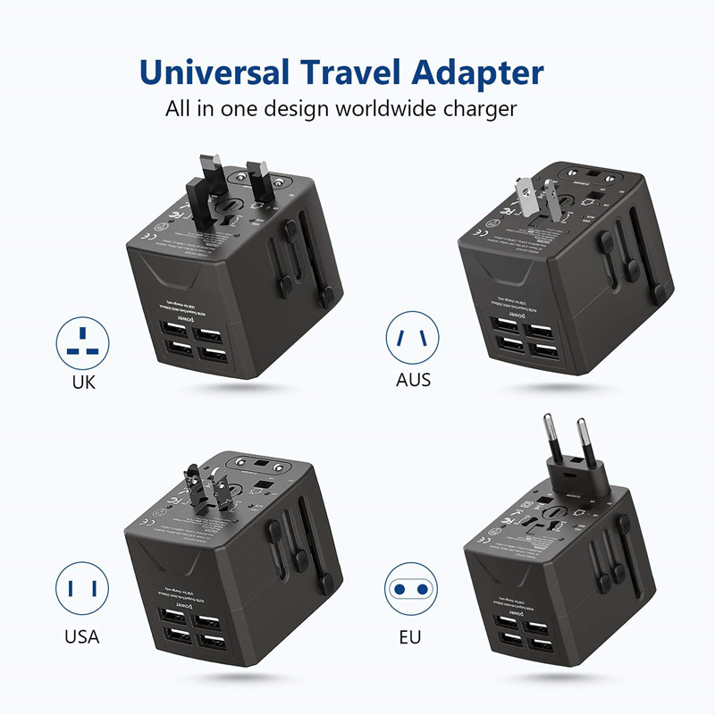RRRTRAVEL Power Plug ADAPTER - International Travel - 4 USB Ports for 150+ Counts- 220 Volt ADAPTER - Travel ADAPTER τύπου C τύπου A G I f UK EU European (4 USB Travel ADAPTER)