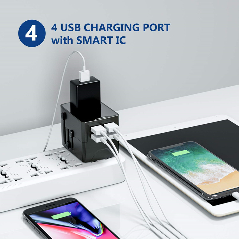 RRRTRAVEL Power Plug ADAPTER - International Travel - 4 USB Ports for 150+ Counts- 220 Volt ADAPTER - Travel ADAPTER τύπου C τύπου A G I f UK EU European (4 USB Travel ADAPTER)