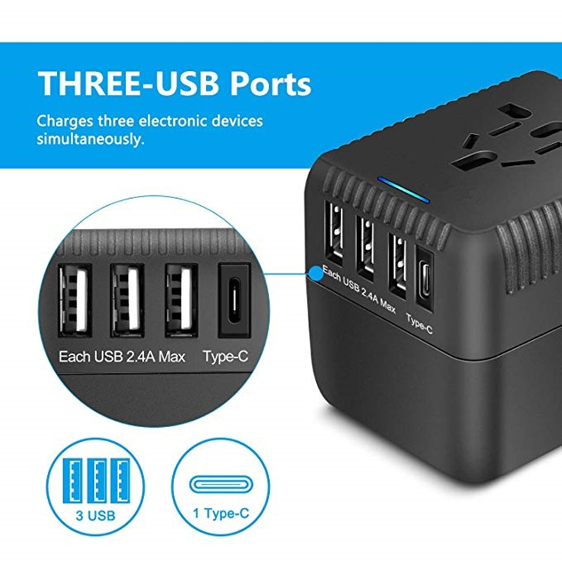 RRRTRAVEL Universal Travel Adapper, All in One International Power ADAPTER με 3 USB + 1 Φόροι χρέωσης τύπου C, European Plug ADAPTER, AC Outlet Plug ADAPTER for European, US, UK, AU 160+.