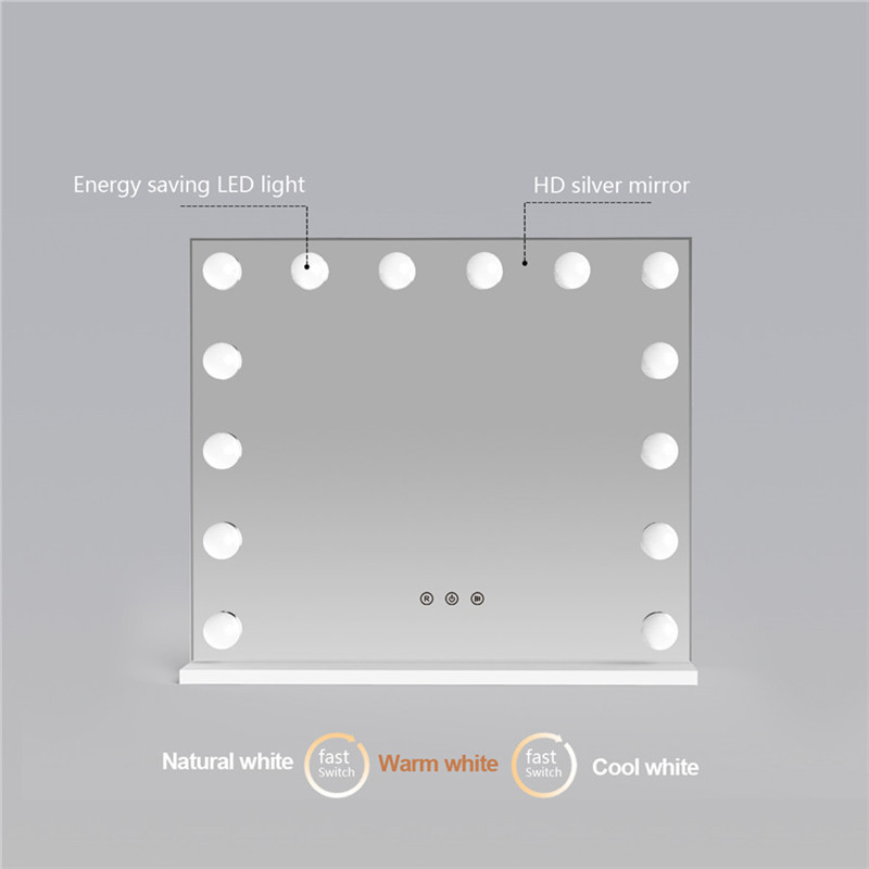 Καθρέφτης White Large Desktop Hollywood με 14PCS Light Bubbs Makeup Vanity Dressing