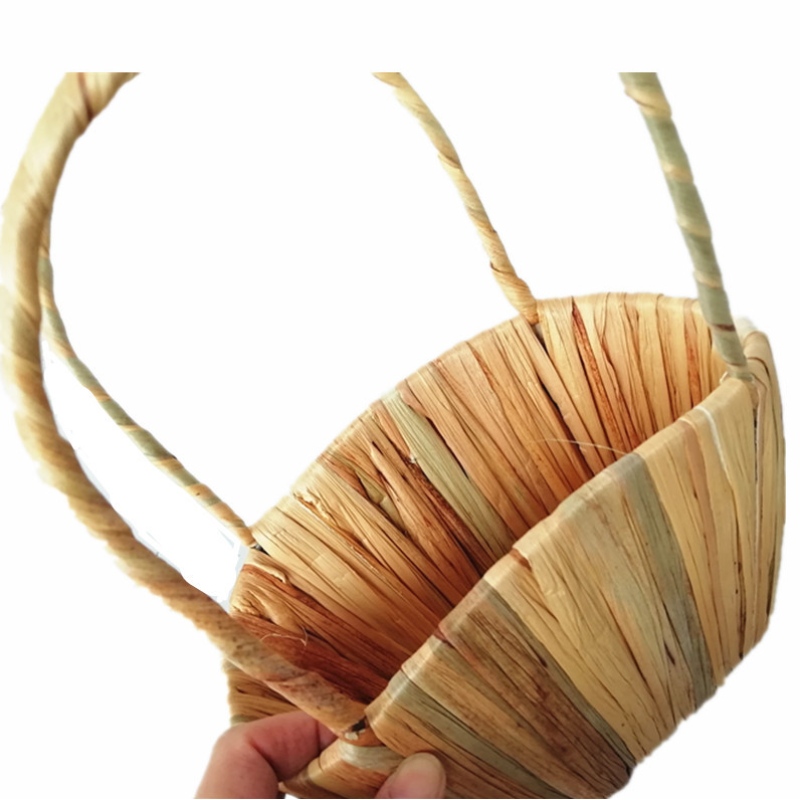 Straw Floral Basket με λαβή