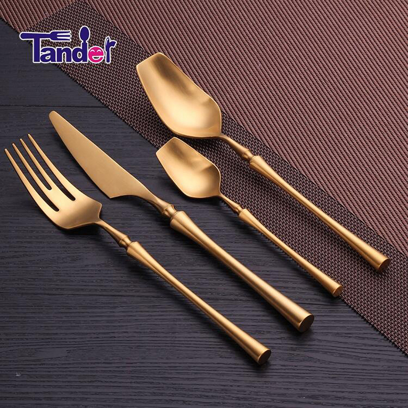 λεπτό στυλ μέσης pvd επίστρωση flatware από ανοξείδωτο χάλυβα ματ χρυσό μαχαιροπίρουνα σύνολο 1 αγοραστή