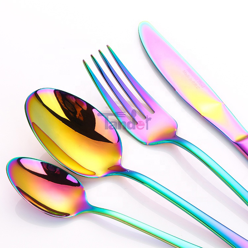 υψηλό καθρέφτη λουλουδιών καθρέφτη πολύχρωμα κάμπινγκ ανοξείδωτο χάλυβα μαχαιροπίρουνα ουράνιο τόξο μαχαιροπίρουνα