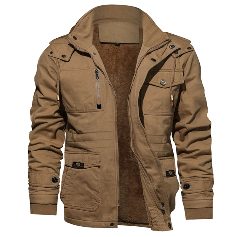 Ουίντερ προσαρμοσμένο δέρας Lined Jacket Windbreaker Jacket Jacket with Fur Collar for Mens Clothing Traduzing Hat