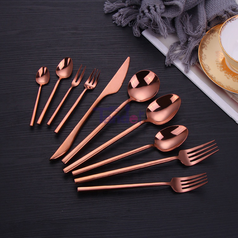 18/8 βερνίκι καθρεφτρόνιου χρυσού pvd ανοξείδωτου χάλυβα σφυρηλατημένο σετ μαχαιροπίρουνων χαλκού