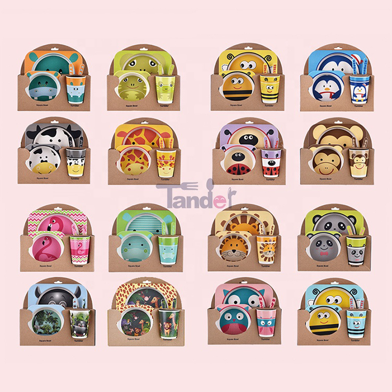 Οικοφιλικά παιδιά επιτραπέζια σκεύη χαριτωμένο σχέδιο καρτούν παιδιά μαχαιροπήρουνα από μπαμπού