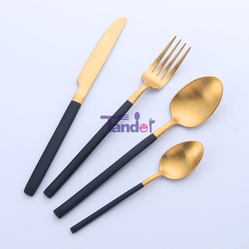 Knight low MOQ υψηλή κατηγορία 18/8 ανοξείδωτο χάλυβα μαχαιροπήρουνα με μαύρη λαβή για το γάμο στο σπίτι του ξενοδοχείου