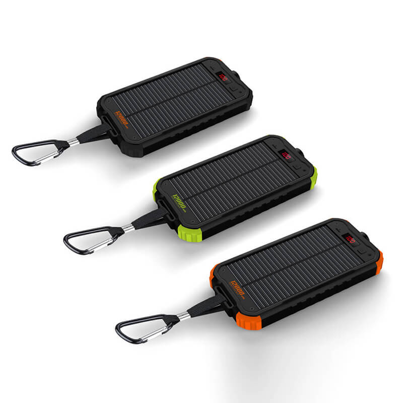 12000mAh Led Flashlight Solar Power Bank with LCD Digital Display