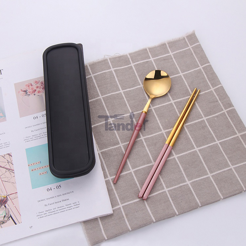 δείπνο κουτάλι chopsticks ροζ χρυσό πικ-νικ κουτί μαχαιροπήρουνα που ταξιδεύουν