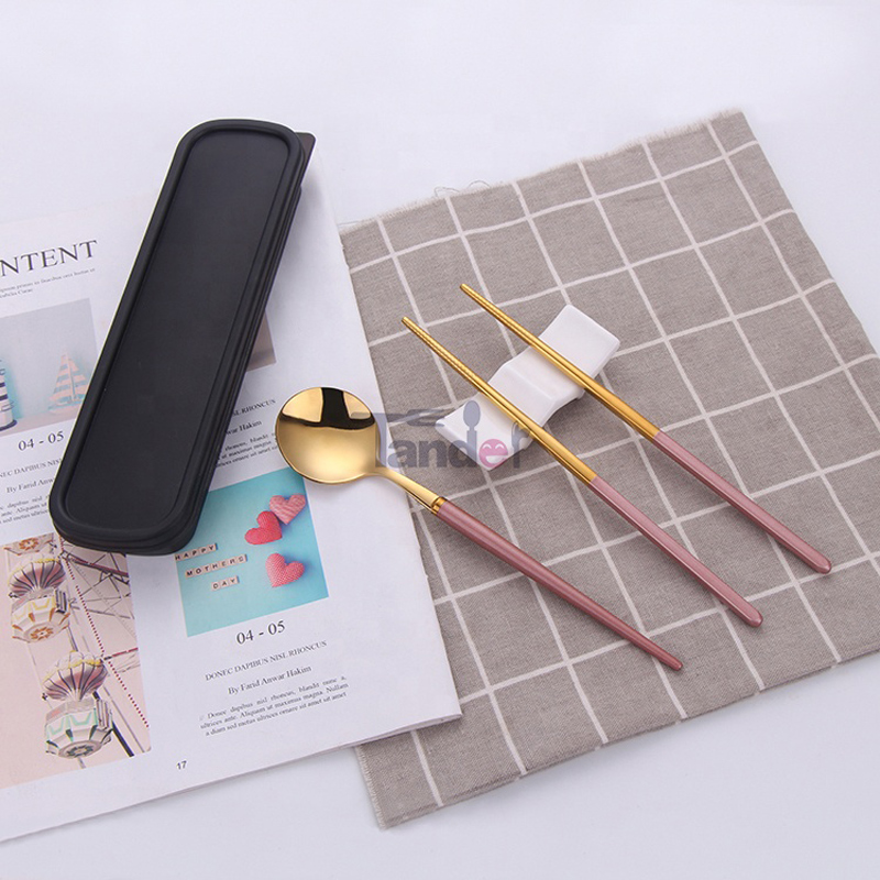 δείπνο κουτάλι chopsticks ροζ χρυσό πικ-νικ κουτί μαχαιροπήρουνα που ταξιδεύουν