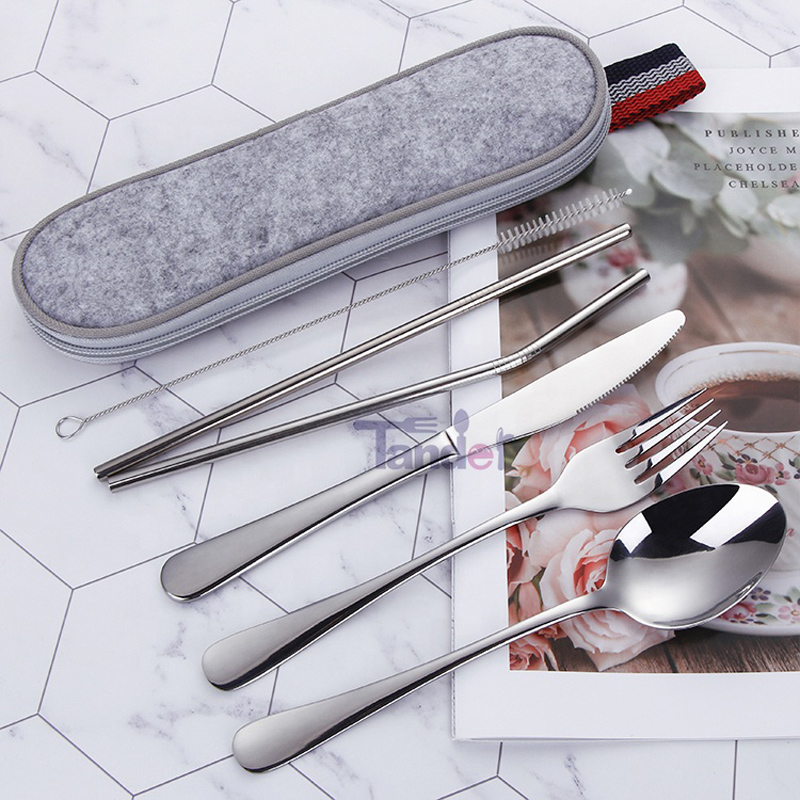 επαναχρησιμοποιήσιμα μεταλλικά ταξιδιωτικά φορητά μαχαιροπίρουνα με άχυρο