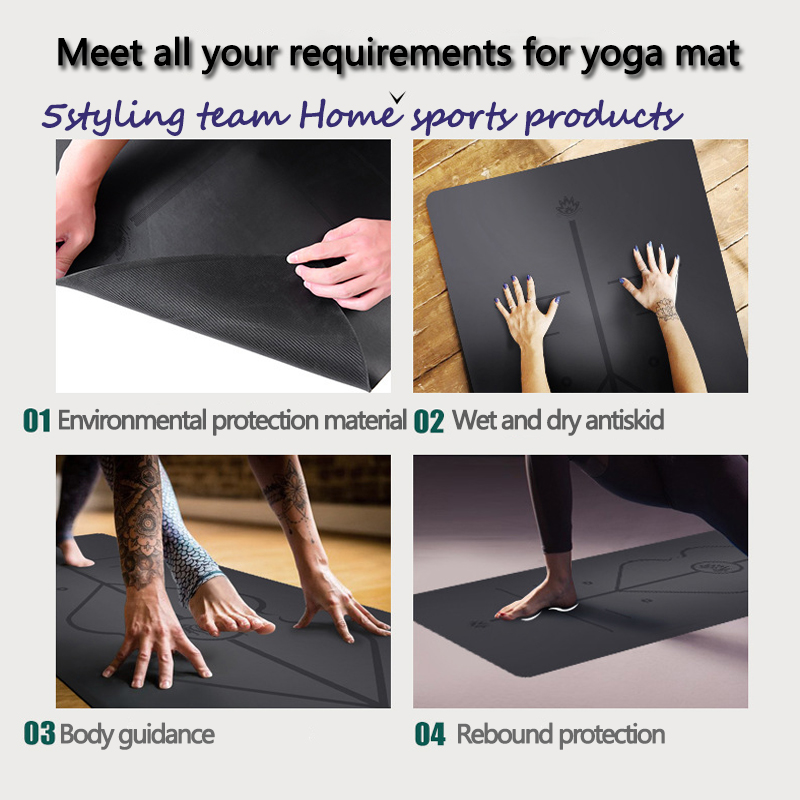 Pu Natural Rubber Yoga Mat, γραμμή θέσης, απορρόφηση ιδρώτα και αντιολισθητικό, γήινο πολυτελές χαλί, γυμναστήριο για άνδρες και γυναίκες