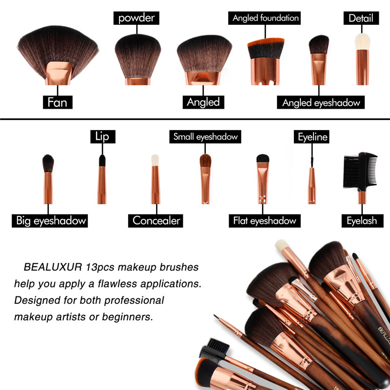 Μακιγιάζ σετ πινέζων, 13pcs makeup Brushes Premium Synthetic Bristles Powder Foundation Blush Contour Concealers Lip Eyeshadow Brush Kit 8230, (005 Wooden handle)