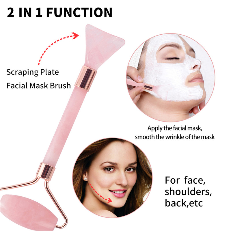 Jade Roller, 100% Rose Quartz Roller, Scraping Plate, και Mask Brush and Face Cleaning Brush 4 Functal Face Eye Neck Body