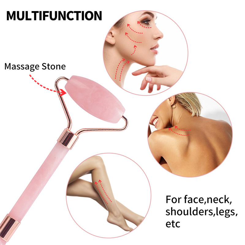 Jade Roller, 100% Rose Quartz Roller, Scraping Plate, και Mask Brush and Face Cleaning Brush 4 Functal Face Eye Neck Body