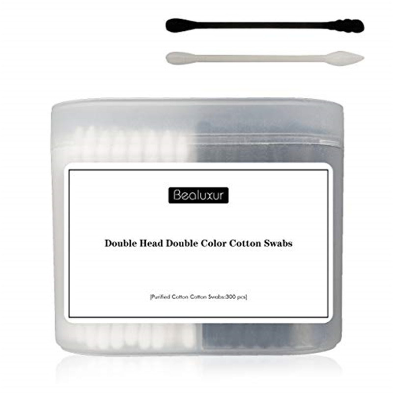 Cotton Swabs, 300Pcs Cotton Buds Double Head 100% Cotton White and Black Natural Paper Sticks Multility Makeup and Cleaning Sterile Sticks